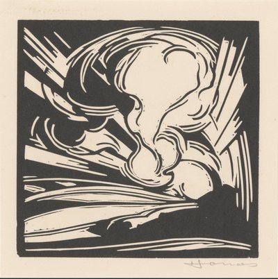 Wolken und Sonnenstrahlen über einer Landschaft von Henri Jonas (signed by artist)