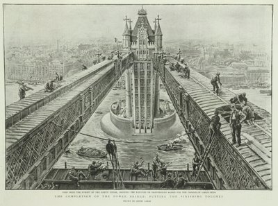 Die Fertigstellung der Tower Bridge: die letzten Handgriffe, aus The Graphic, 23. Juni 1894 (Gravur) von Henri Lanos