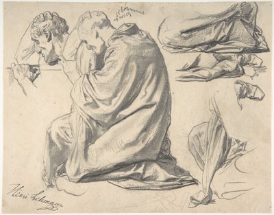 Kniende drapierte männliche Figur, nach links gewandt von Henri Lehmann