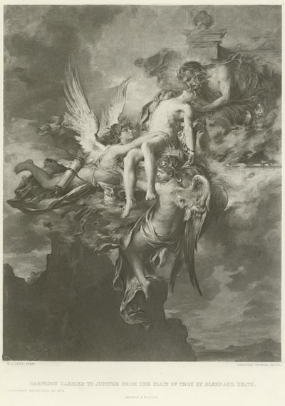 Sarpedon wird von Schlaf und Tod vom Trojanischen Feld zu Jupiter getragen (Gravur) von Henri Leopold Levy