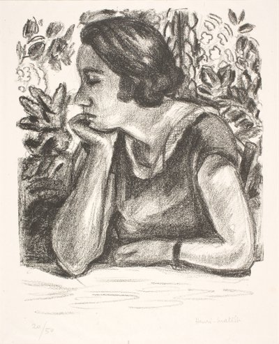 Brustbild einer Dame mit dem Kinn auf der rechten Hand ruhend von Henri Matisse