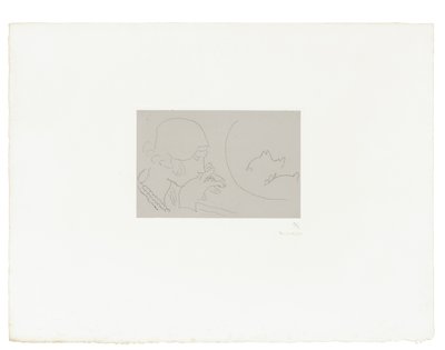 Junge Frau betrachtet ein Glas mit roten Fischen von Henri Matisse