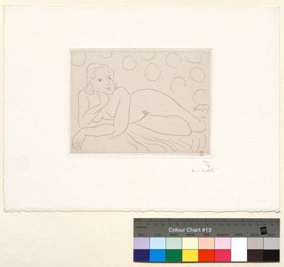 Liegender Akt auf Hintergrund mit kreisförmigen Mustern von Henri Matisse
