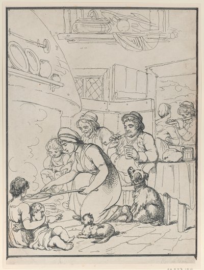 Bauern mit Kaminfeuer, 1799 von Henri Merke