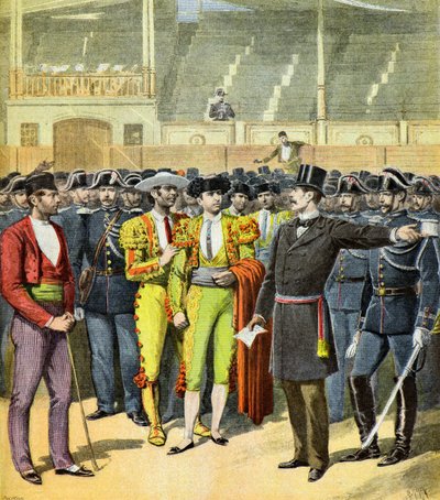 Stierkampfverbot im Süden Frankreichs, 1895 (Illustration) von Henri Meyer