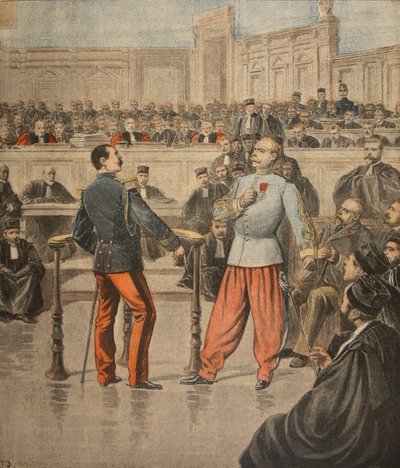 Oberst Henry und Oberstleutnant Picquart sprechen vor dem Assisenhof, Illustration aus 
