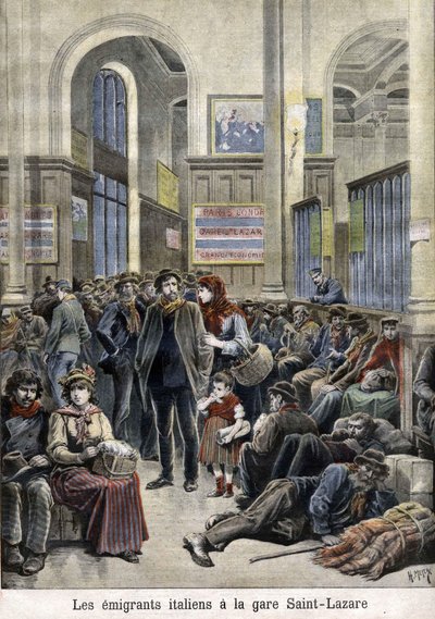 Italienische Auswanderer am Bahnhof St. Lazarus - in "The Petity Journal", März 1896 von Henri Meyer