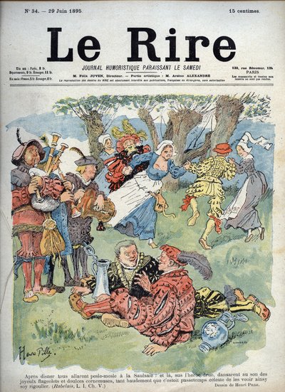 Ländliche Unterhaltung - Humorvolle Zeichnung von Charles Henri Pille (1844-1897), die eine Passage aus „Gargantua“ von Rabelais illustriert. „Das Lachen“, 29. Juni von Henri Pille