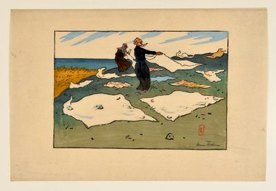 [Frau beim Trocknen von Wäsche (Saint-Briac)] von Henri Rivière