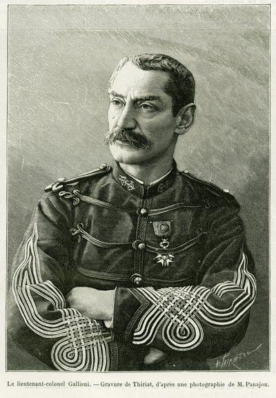 Oberstleutnant Joseph Gallieni (1849-1916). Gravur von Thiriat zur Illustration der Geschichte „Zwei Feldzüge im französischen Sudan“ von Henri Thiriat