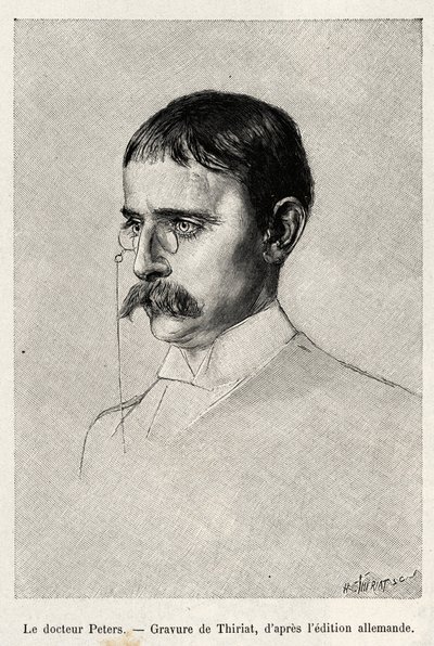 Porträt von Dr. Carl Peters (1856-1918), deutscher Entdecker. Gravur von Thiriat zur Illustration der Geschichte 
