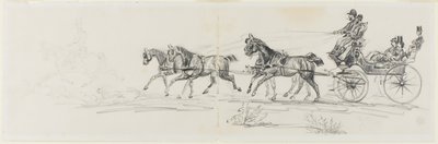Pferdewagen, gefolgt von einem einzelnen Reiter (recto); Mann reitet Pferd mit Decke und Skizzen von Köpfen, Pferden und Triumphbogen (verso) von Henri de Toulouse Lautrec