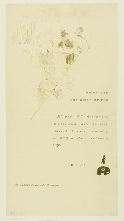 Einladung für Herrn und Frau Alexandre Natanson von Henri de Toulouse Lautrec
