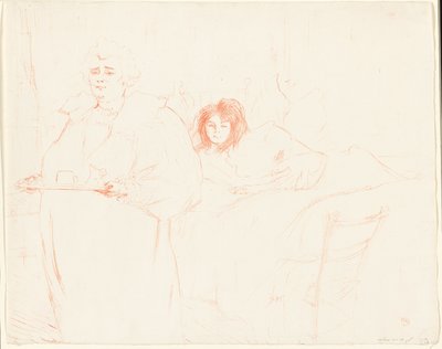 Frau mit einem Tablett—Frühstück (Madame Baron und Mademoiselle Popo), Platte zwei aus Elles von Henri de Toulouse Lautrec