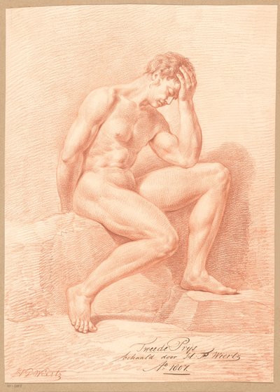 Sitzender männlicher Akt von der Seite gesehen (2. Preis 1807) von Henricus Franciscus Wiertz