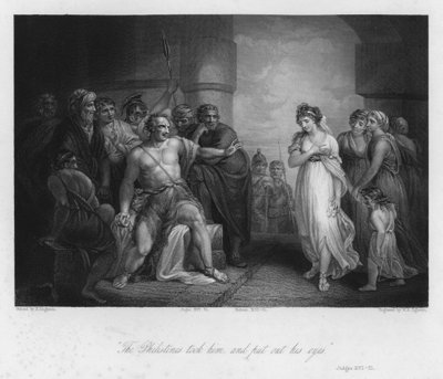 Samson und Delila, Richter XVI, 21 (Gravur) von Henry (after) Singleton