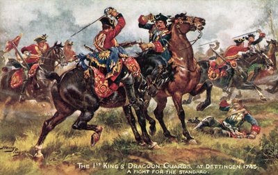 The Kings Horse, jetzt die 1st (Kings) Dragoon Guards, Schlacht von Dettingen, Juni 1743 von Henry A. Payne
