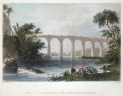 Viadukt der Baltimore & Washington Railroad, um 1838 von Henry Adlard