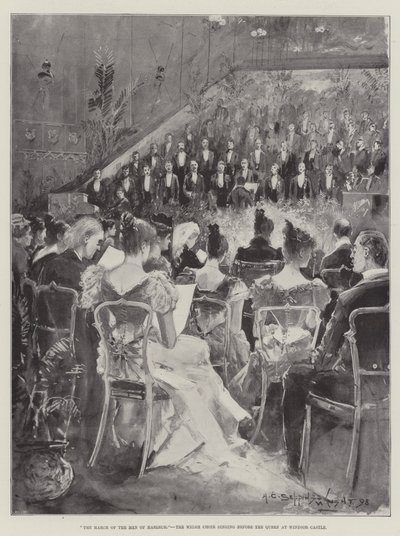 Der Marsch der Männer von Harlech, der walisische Chor singt vor der Königin im Windsor Castle von Henry Charles Seppings Wright