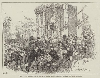 Die Königin erhält einen Blumenstrauß von Mrs. Stewart Clark, in Blythswood von Henry Charles Seppings Wright