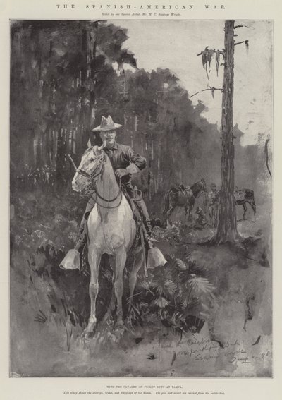 Der Spanisch-Amerikanische Krieg, mit der Kavallerie auf Wachposten in Tampa (Gravur) von Henry Charles Seppings Wright