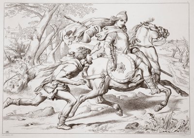 Wie Martin Lightfoot Hereward einholt, Illustration aus Hereward the Great von Charles Kingsley, veröffentlicht 1870 von Henry Courtney Selous