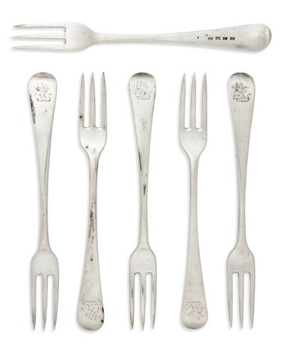 Set von George III kolonialen Old English Dessertgabeln, Gibraltar, ca. 1790 von Henry Cowper