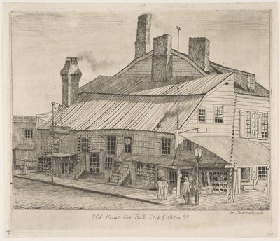 Altes Haus an der Ecke von Peck Slip und Water Street, aus „Szenen aus dem alten New York“ von Henry Farrer