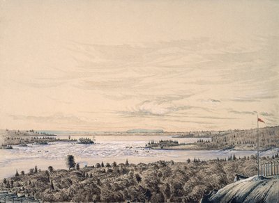 Sault de Ste. Marie zwischen den Seen Huron und Superior, 1842 von Henry Francis Ainslie