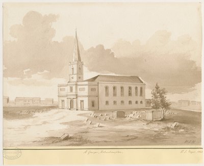 Wolverhampton - St. Georgs Kirche: Sepia-Waschzeichnung, 1844 von Henry James Noyes