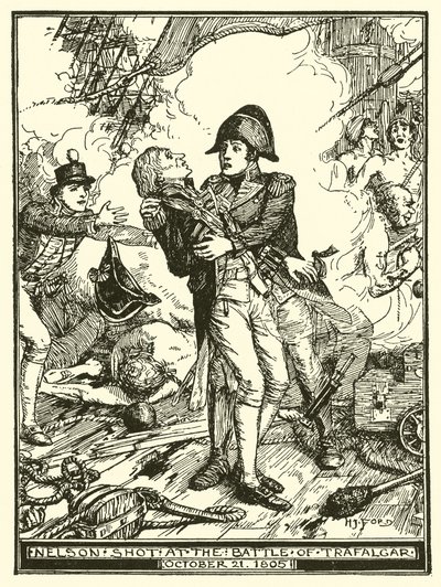 Nelson wird in der Schlacht von Trafalgar erschossen, 21. Oktober 1805 von Henry Justice Ford