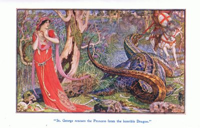 St. Georg rettet die Prinzessin vor dem schrecklichen Drachen, 1912 von Henry Justice Ford