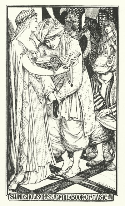 Sumi zeigt Hassan das Buch der Magie von Henry Justice Ford
