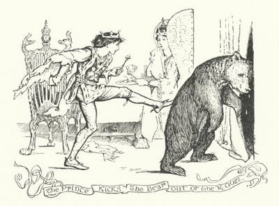 Der Prinz tritt den Bären aus dem Raum (Gravur) von Henry Justice Ford