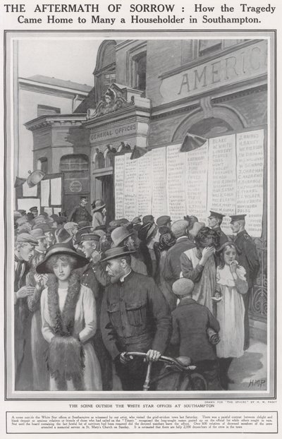 Untergang der Titanic, Szene vor den White Star Büros in Southampton von Henry Marriott Paget