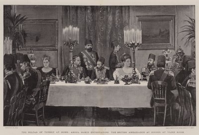 Der Sultan der Türkei zu Hause, Abdul Hamid unterhält den britischen Botschafter beim Abendessen im Yildiz Kiosk von Henry Marriott Paget