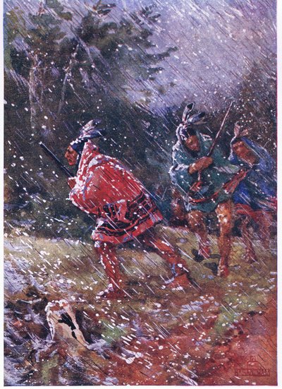 Rothäute jagen in einem Schneesturm von Henry Sandham