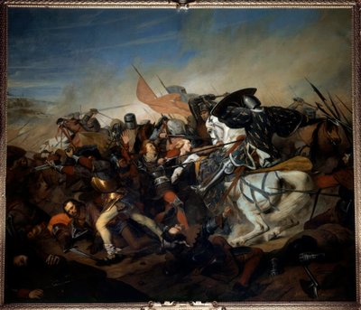 Ansicht der Schlacht von Kassel am 23.08.1328, Sieg von Philipp VI. von Valois über die flämische Armee Gemälde von Henry Scheffer (1798-1862) 1837 von Henry Scheffer