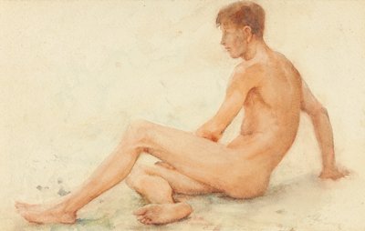 Studie eines sitzenden männlichen Aktes, der sich nach rechts dreht von Henry Scott Tuke