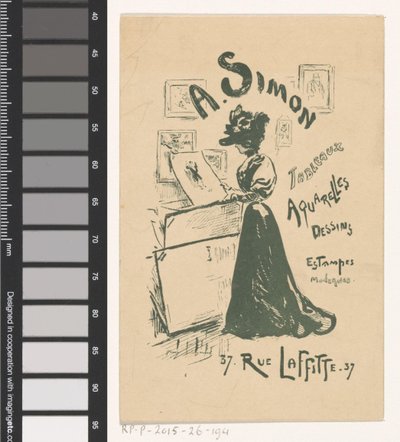 Visitenkarte der Kunsthandlung A. Simon in Paris von Henry Somm
