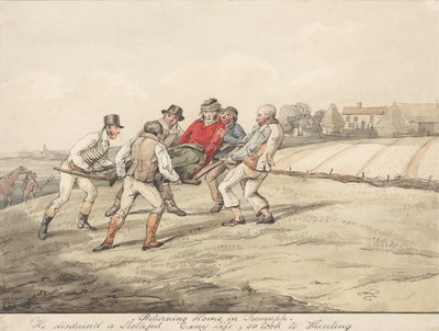 „Geeignete Pferde und ungeeignete Reiter: Triumphale Heimkehr. Er verschmähte ein träges, bequemes Leben und ging daher auf die Jagd“ von Henry Thomas Alken