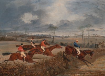 Szenen von einem Hindernisrennen: Über eine Hecke von Henry Thomas Alken