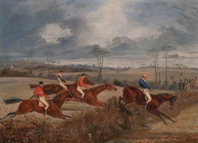 Szenen von einem Hindernisrennen: Über eine Hecke springen, ca. 1845 von Henry Thomas Alken