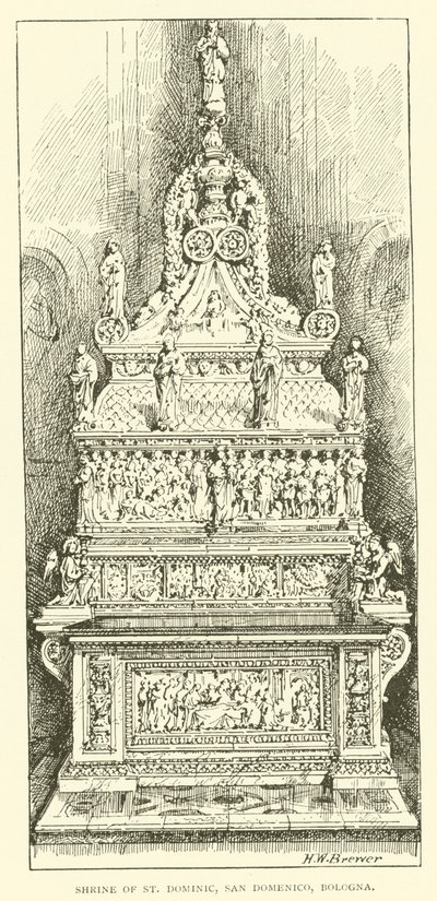 Schrein des Heiligen Dominikus, San Domenico, Bologna (Gravur) von Henry William Brewer
