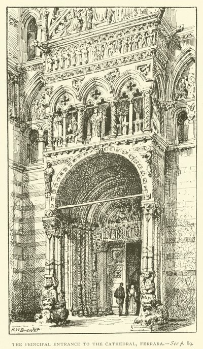 Der Haupteingang zur Kathedrale, Ferrara (Gravur) von Henry William Brewer