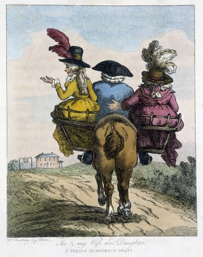 Ich mit meiner Frau und meiner Tochter - in „Englische Karikaturen über die Reitmanieren“, ill. von H. W. Bunbury, hrsg. von John Stockdale von Henry William Bunbury