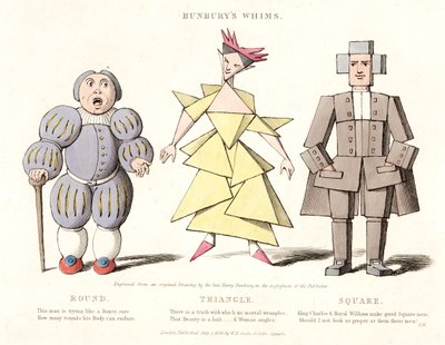 Rund, Dreieck und Quadrat, aus Bunburys Whims, 1828 von Henry William after Bunbury