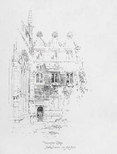 Zimmer des englischen Dichters Percy Bysshe Shelley im ersten Stock des University College, Oxford von Herbert (after) Railton