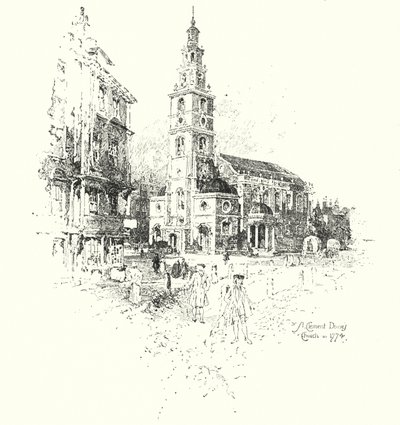 St Clement Danes Kirche, London, im Jahr 1774 von Herbert (after) Railton