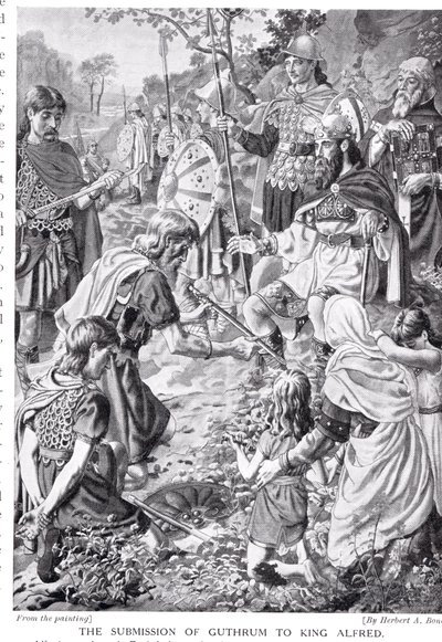 Die Unterwerfung von Guthrum vor König Alfred, Illustration aus 